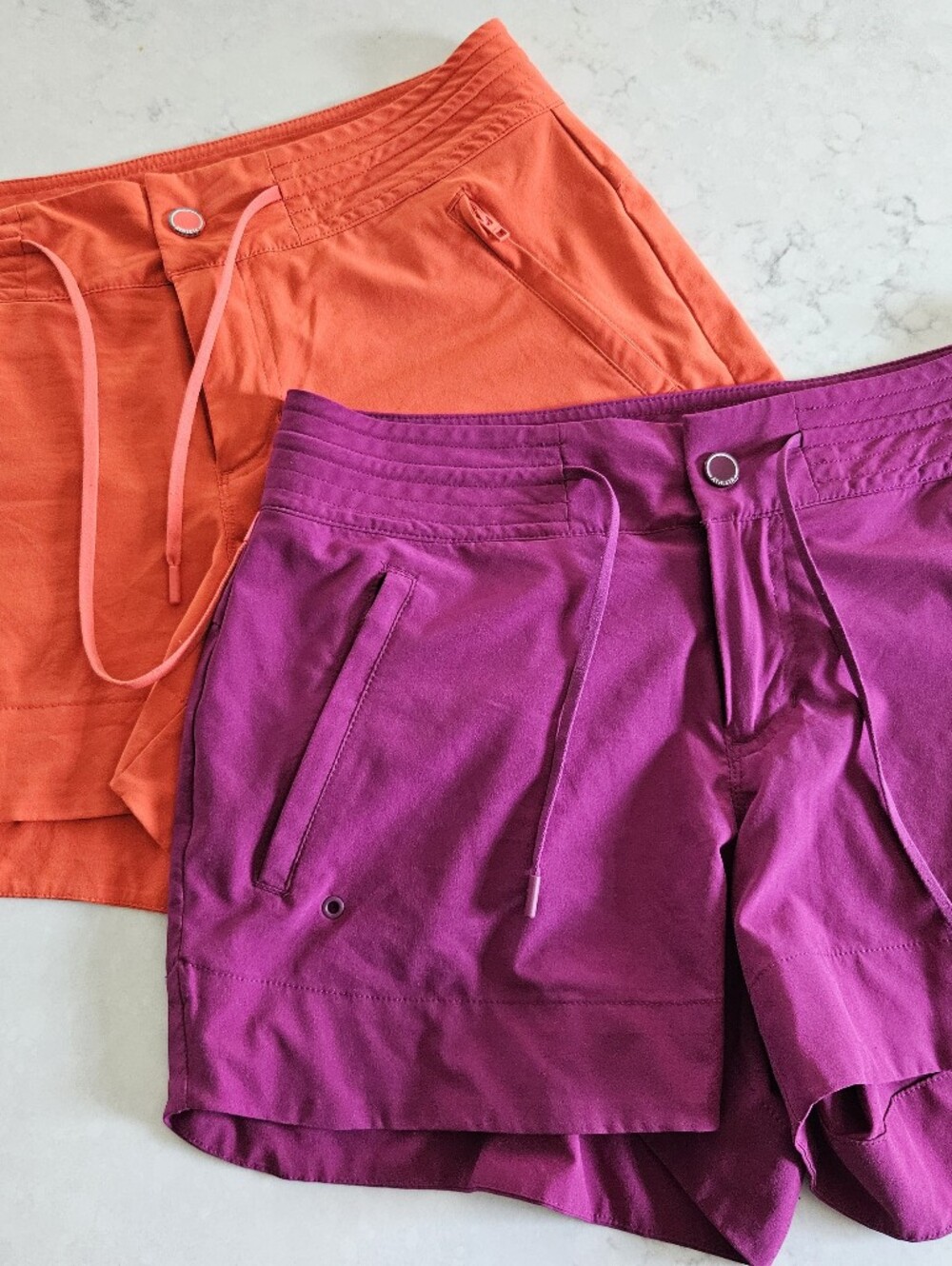 2 Pair Athleta Orange & Magenta Athletic/board Drawstring Snap Shorts